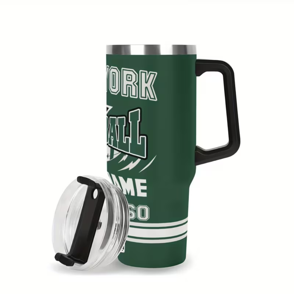 Custom New York Football 40oz Tumbler with Handle & Name