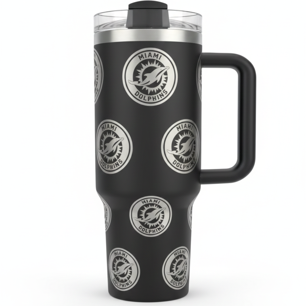 Miami Dolphins Themed Travel Tumbler With Lid