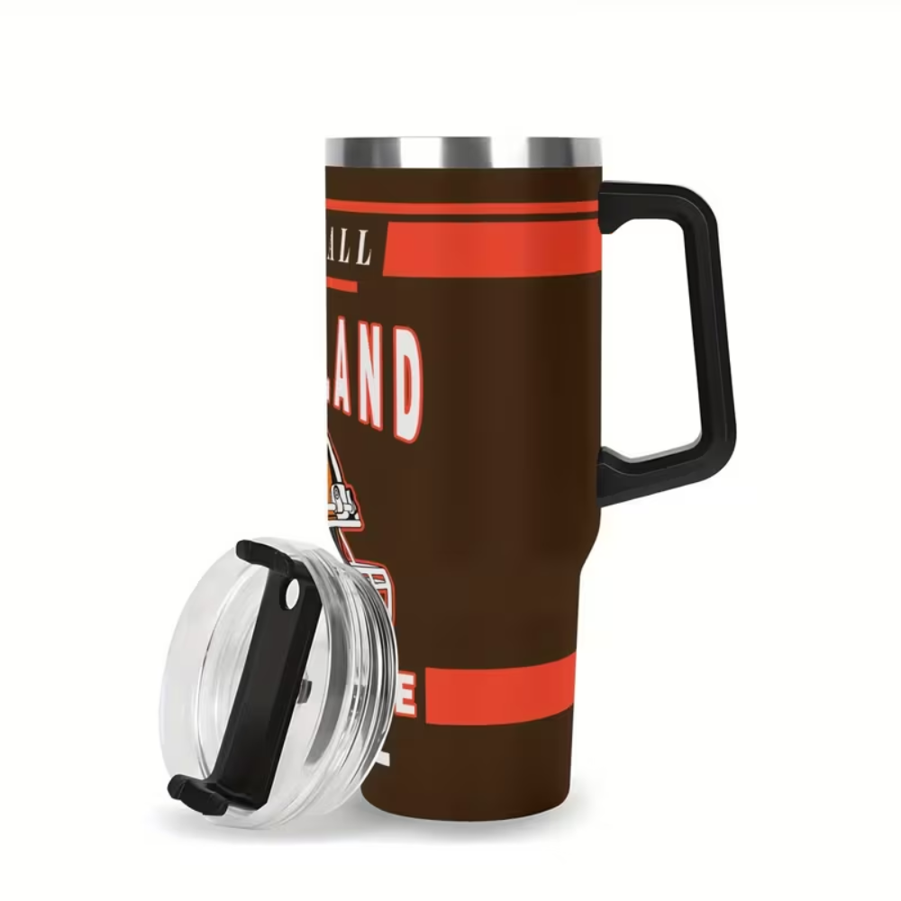 Custom Cleveland Football 40oz Travel Mug with Name & HandleCleveland Browns Custom Name Football Tumbler - Image 3
