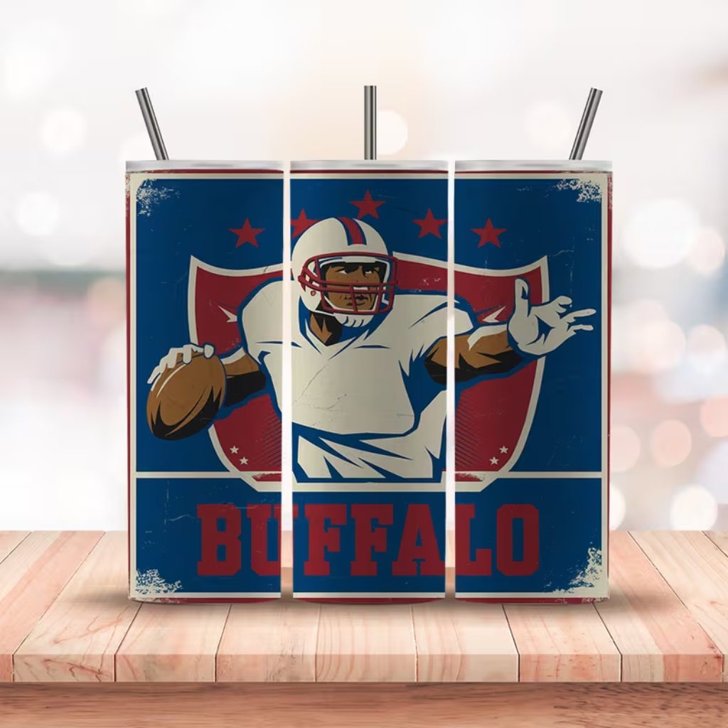 Buffalo Bills Football Team Themed 20oz Insulated Stainless Steel Tumbler For Fans