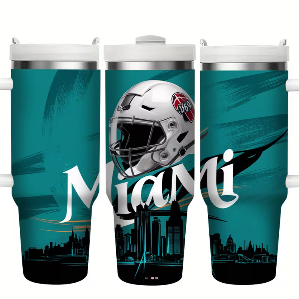 Miami Football 40oz Stainless Steel Tumbler with Straw