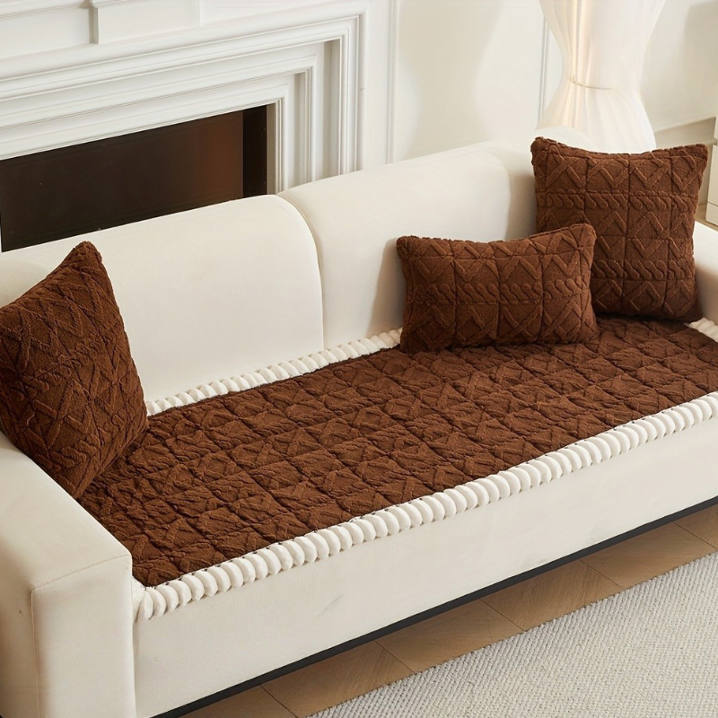1pc Thickened Polyester Soft Quilted Sofa CushionThick Quilted Sofa Cushion Cover For Comfortable Seating - Image 3
