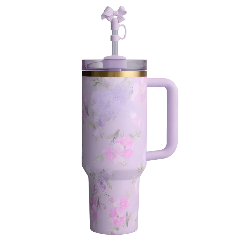 Floral Pattern Tumbler With Handle And StrawFloral Pattern Tumbler With Handle And Straw - Image 6