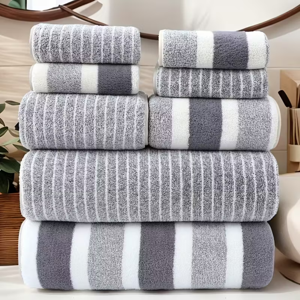 Striped 8 Piece Absorbent Towel SetStriped 8 Piece Absorbent Towel Set - Image 3