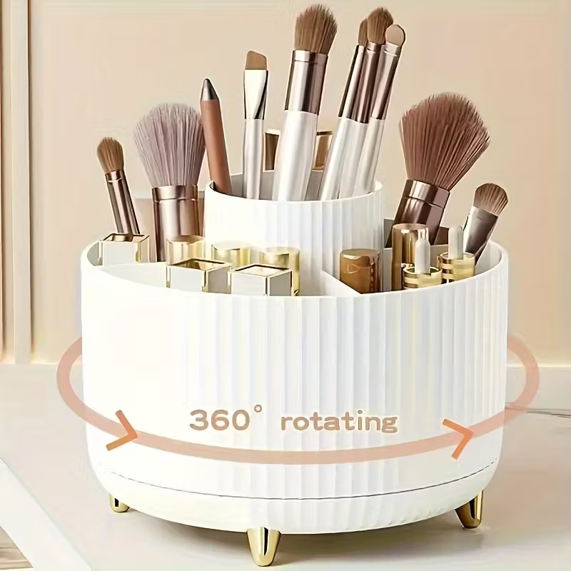 360 Degree Rotating Makeup Organizer With Multi Compartments Storage