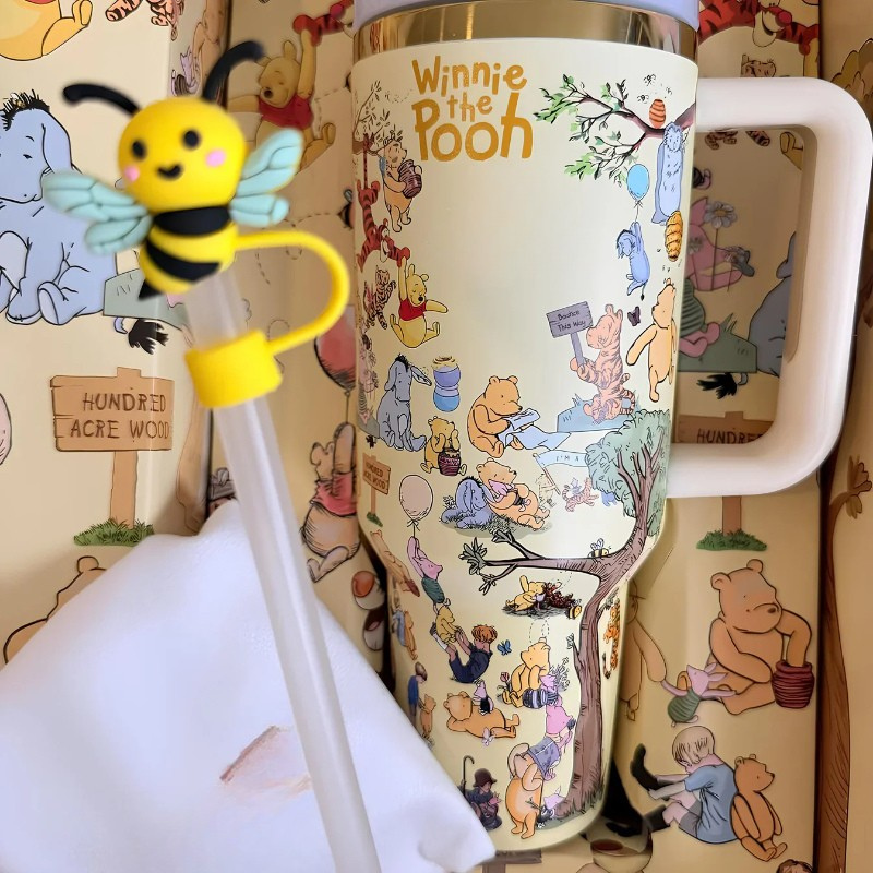 Winnie The Pooh Printed 40oz Tumbler With Handle And Straw
