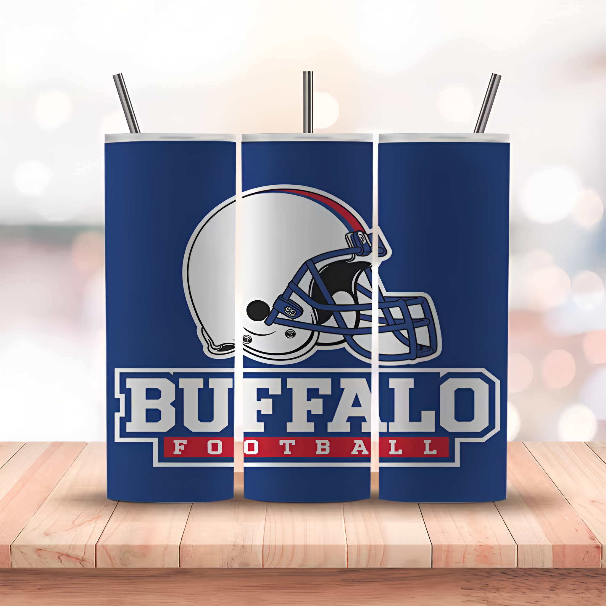 Buffalo Bills Football Themed 20oz Insulated Tumbler With Lid And StrawBuffalo Bills Football Themed 20oz Insulated Tumbler With Lid And Straw - Image 5