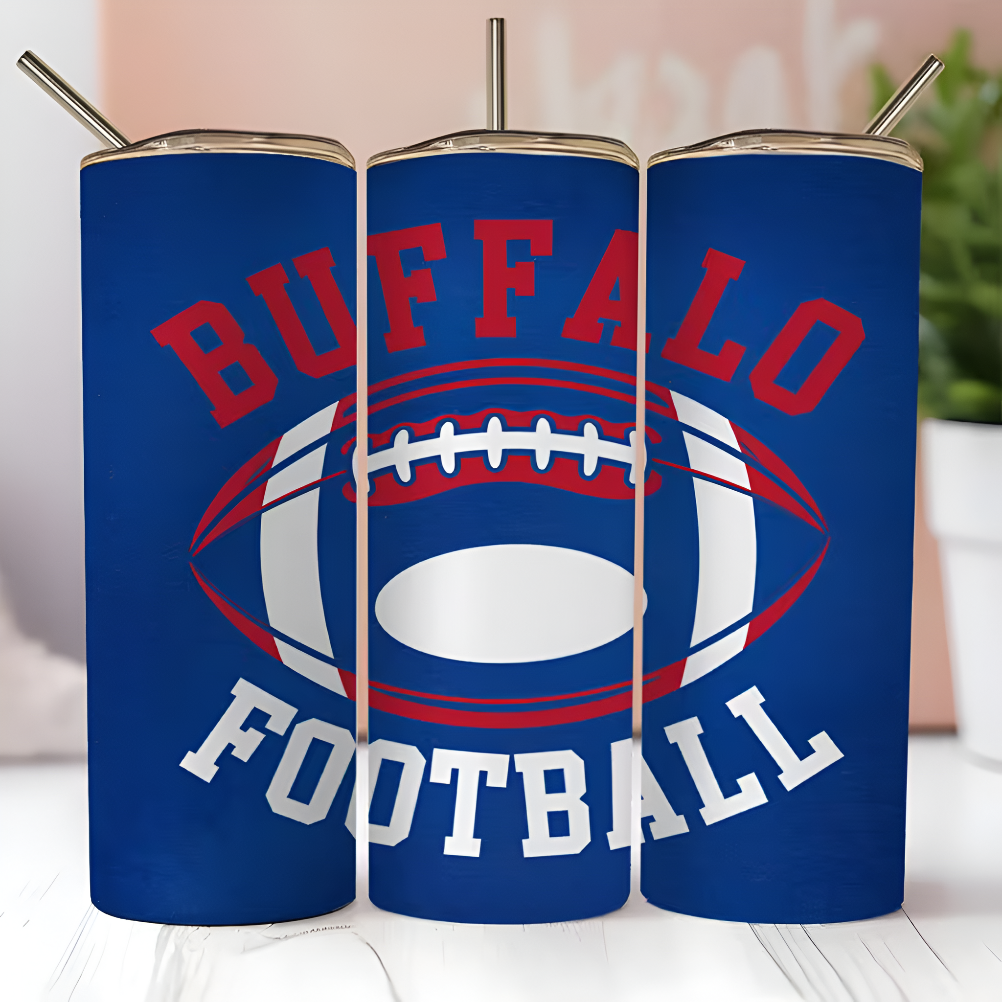 Buffalo Bills Football Team Themed 20oz Insulated Tumbler For Travel