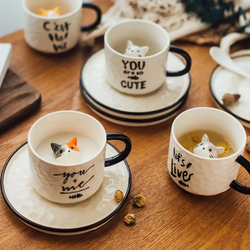Kitten Ceramic Coffee Mug With Saucer