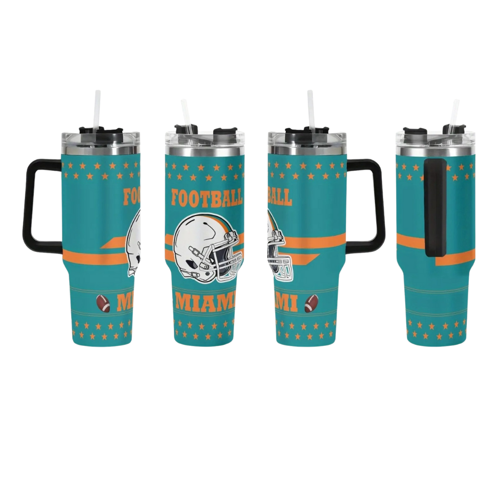 40oz Miami Dolphins Football Team Themed Stainless Steel Travel Tumbler