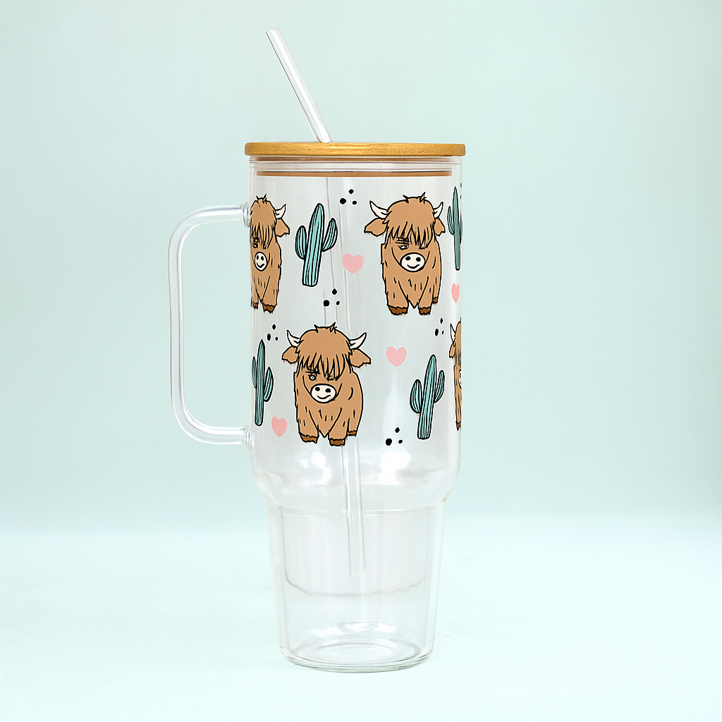 Fluffy Highland Cow With Cacti Tumbler With Lid and StrawFluffy Highland Cow With Cacti Tumbler With Lid And Straw - Image 2