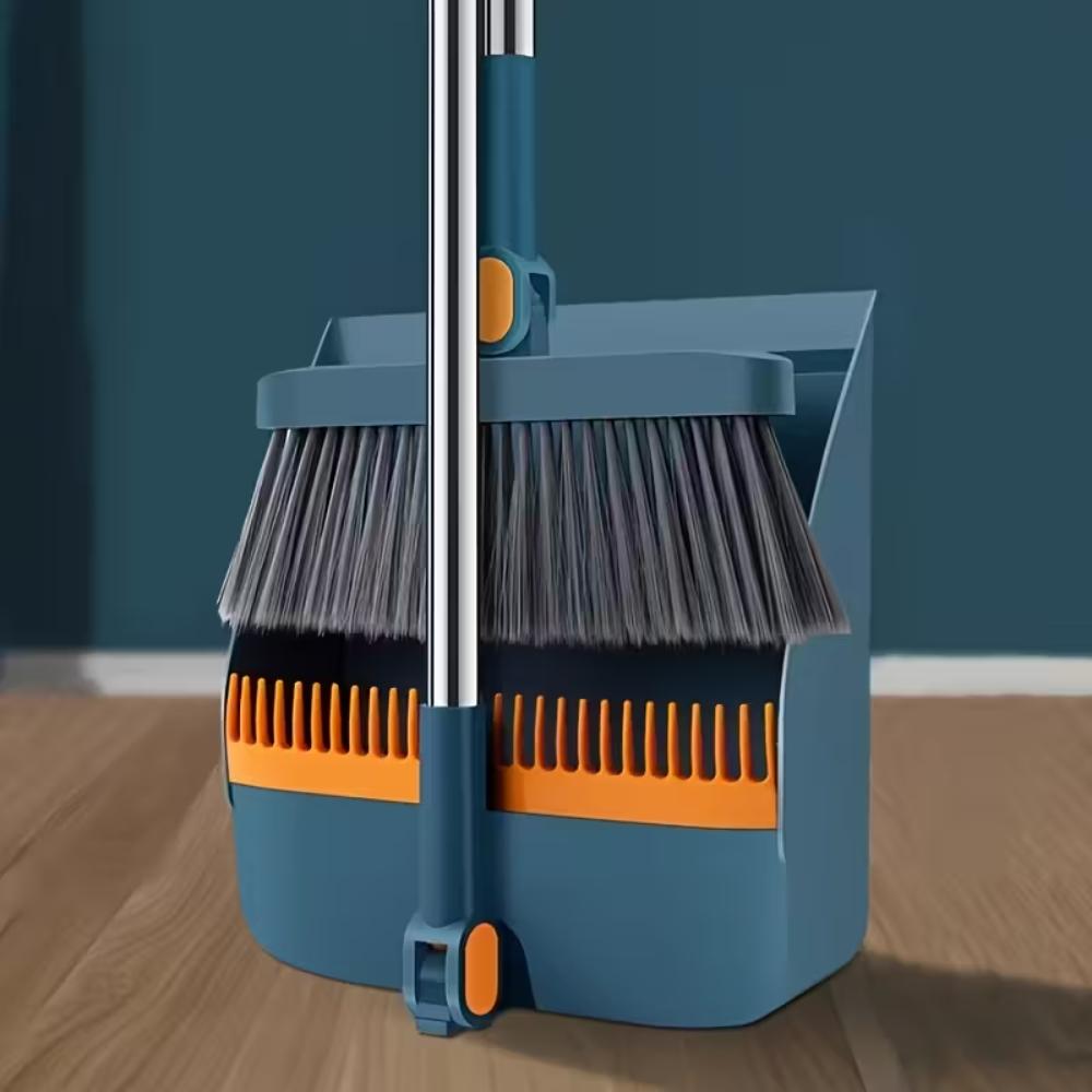 2 Piece Long Handle Broom And Dustpan Set With Floor Cleaning Sweeping Kit