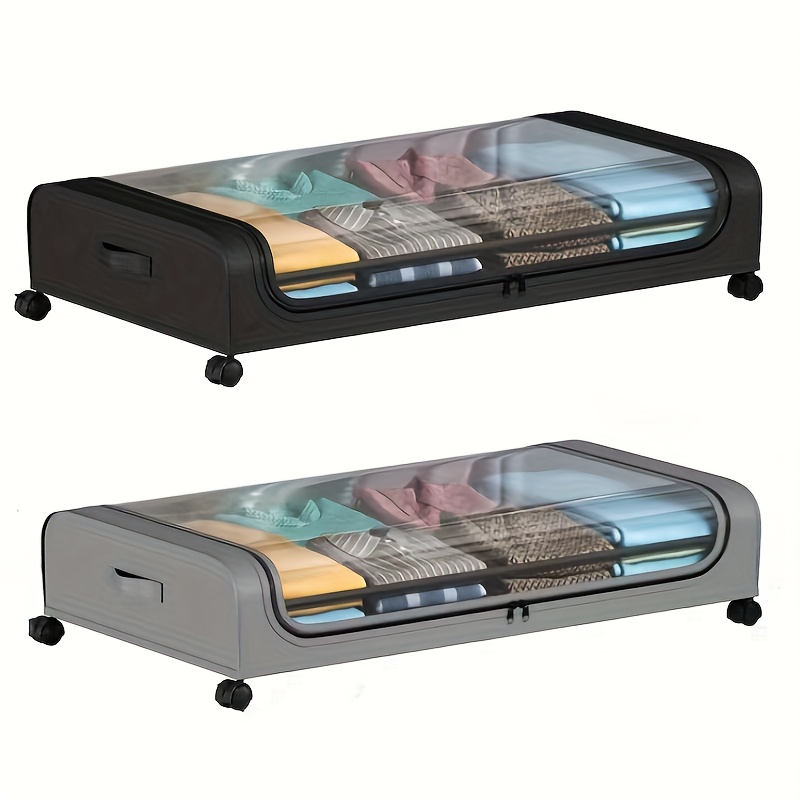 2pcs Under Bed Storage Organizer Metal Underbed Bins With Wheels And Lid Metal Underbed Storage Containers Under Bed Rolling Storage