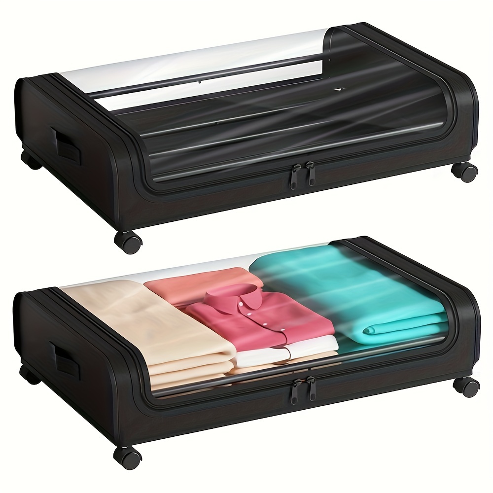 2pcs Under Bed Storage Organizer Metal Underbed Bins With Wheels And Lid Metal Underbed Storage Containers Under Bed Rolling Storage