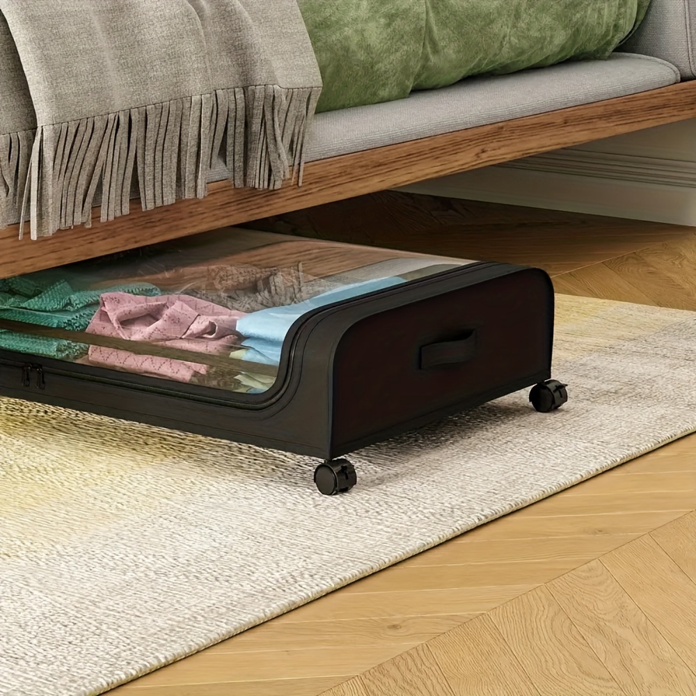 2pcs Under Bed Storage Organizer Metal Underbed Bins With Wheels And Lid Metal Underbed Storage Containers Under Bed Rolling Storage