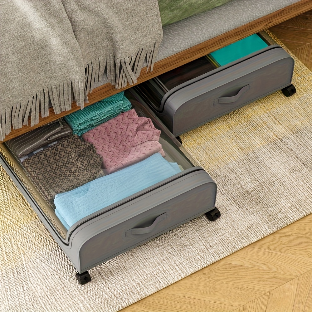 2pcs Under Bed Storage Organizer Metal Underbed Bins With Wheels And Lid Metal Underbed Storage Containers Under Bed Rolling Storage