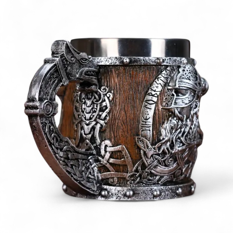 Stainless Steel Viking Beer CupStainless Steel Drink Mug With Norse Style Warrior And Dragon Design - Image 3