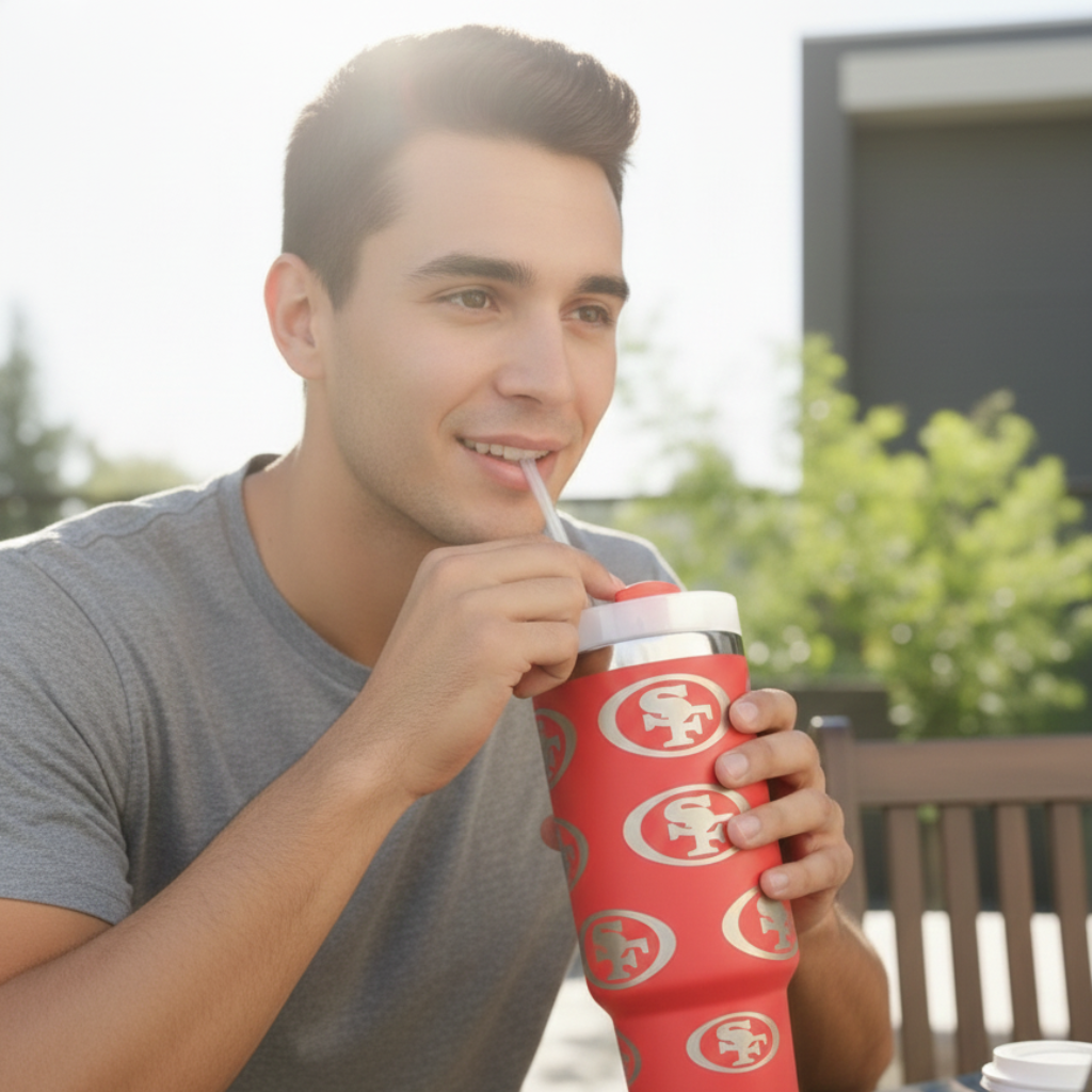 San Francisco 49ers Themed Travel Tumbler With LidSan Francisco 49ers Logo Travel Mug - Image 2