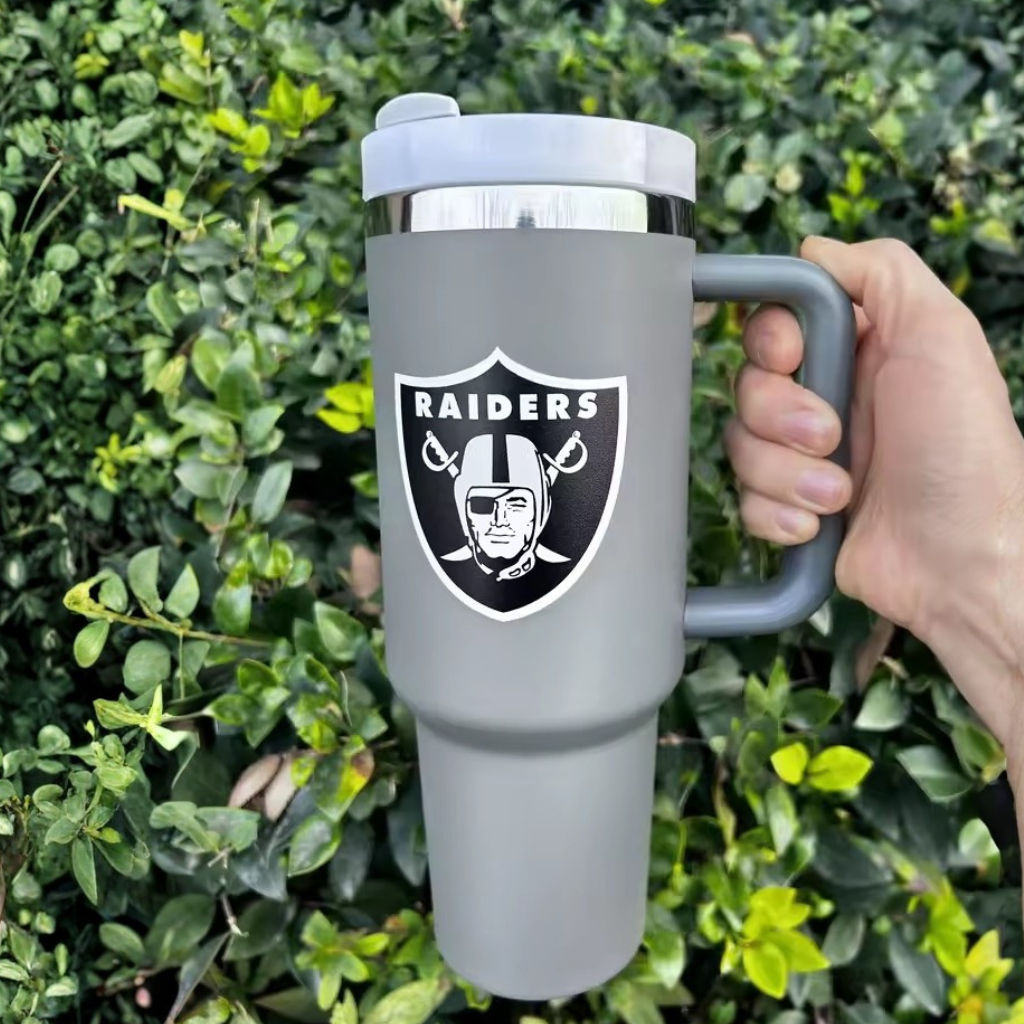 Raiders Themed Travel Tumbler With Lid