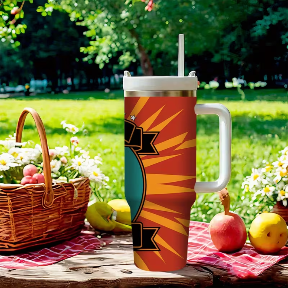 1pc Miami Football 40oz Stainless Steel Tumbler with Straw