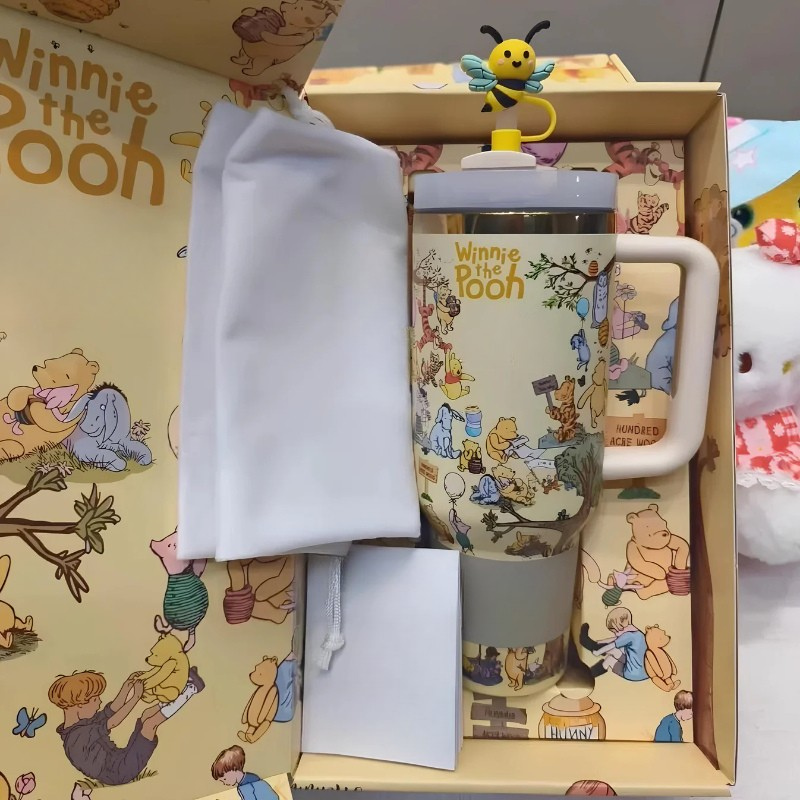Winnie The Pooh Printed 40oz Tumbler With Handle And Straw