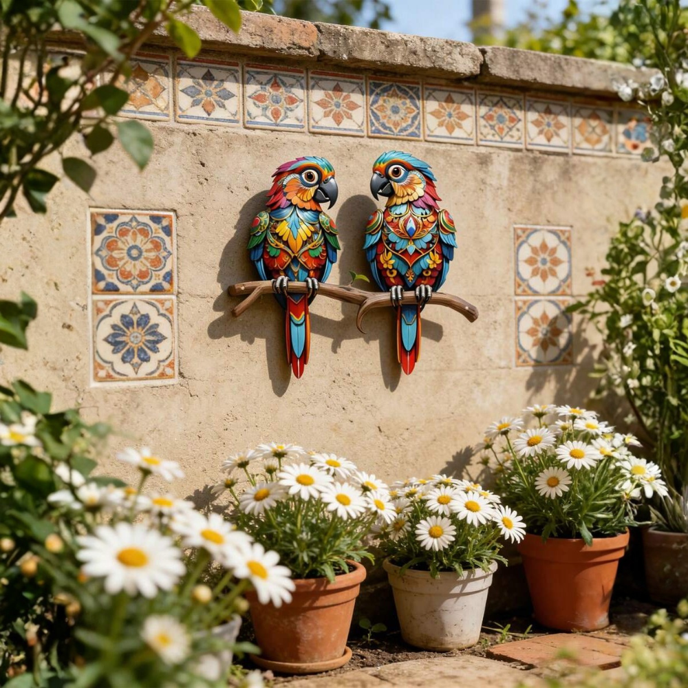1PC 2D Colorful Macaw Couple Metal Wall Decor