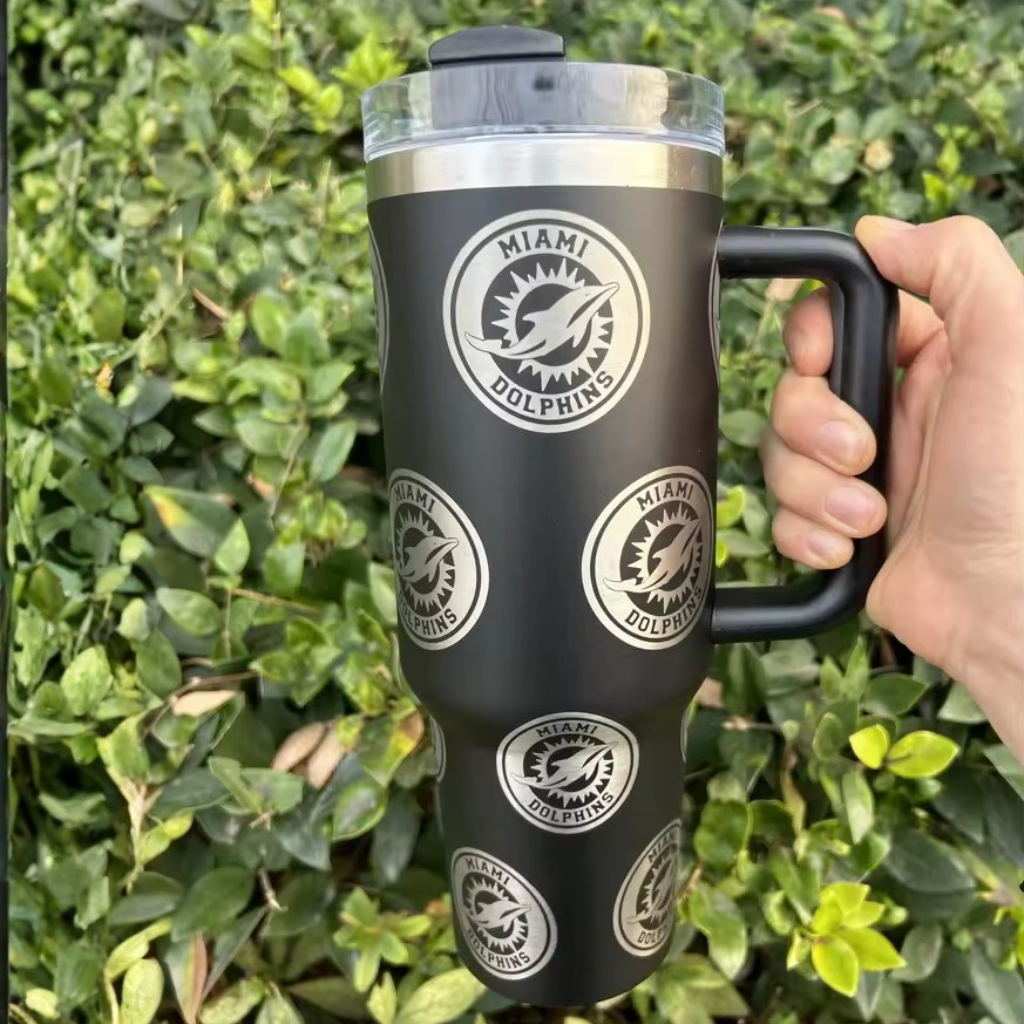 Miami Dolphins Themed Travel Tumbler With Lid