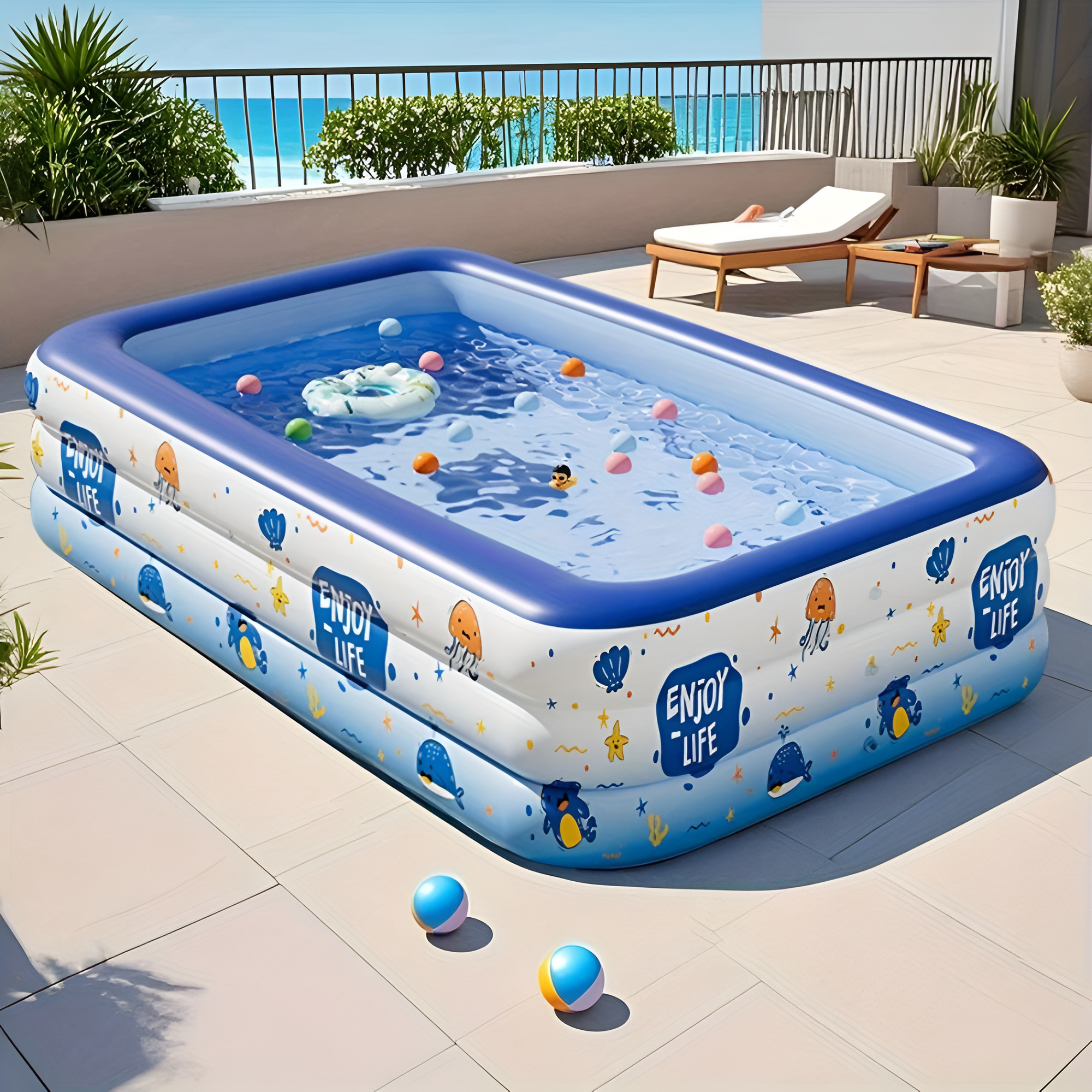 1pc Large Inflatable Swimming Pool, Ocean Design