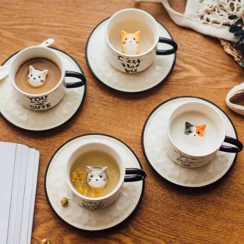 Kitten Ceramic Coffee Mug With Saucer