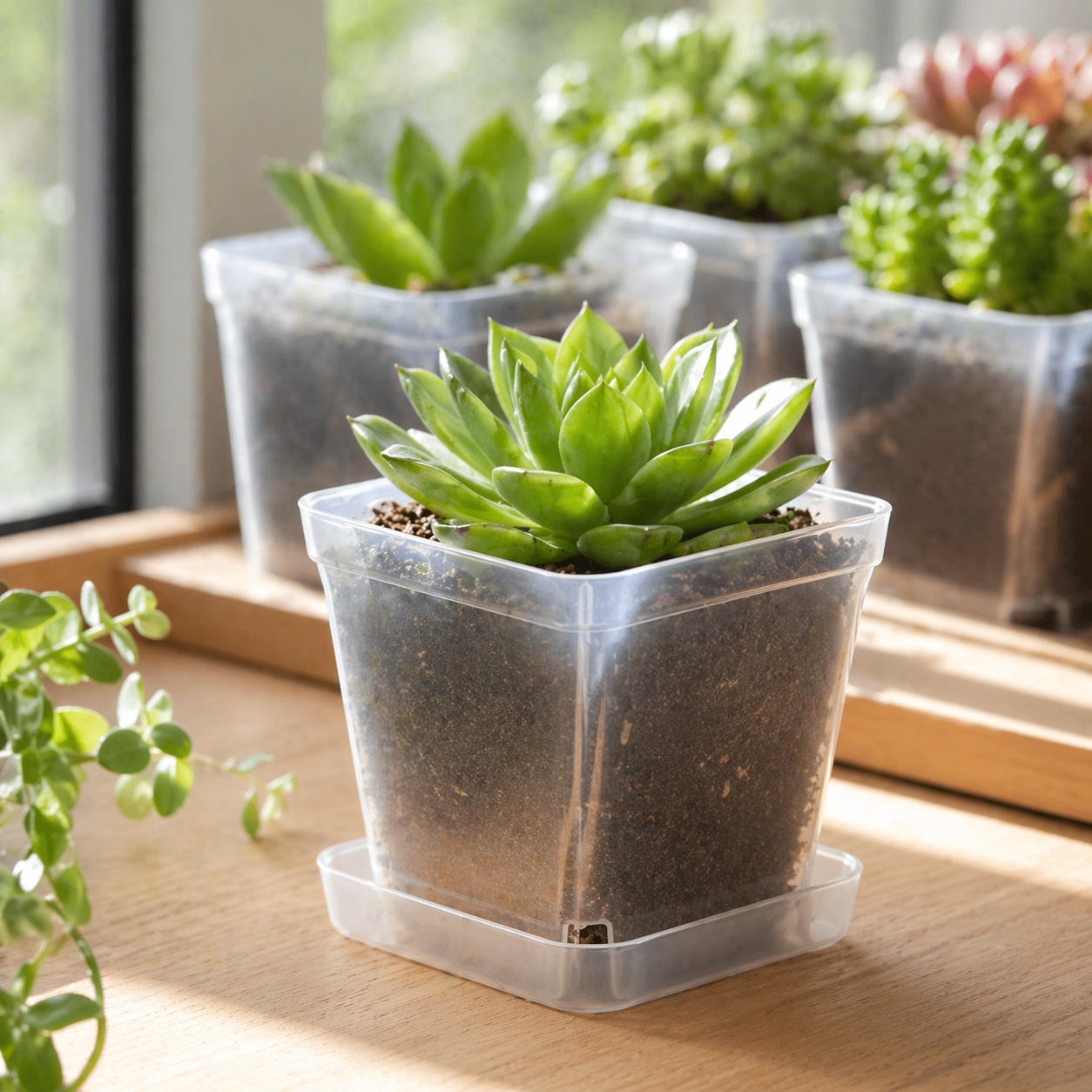20 Pieces Of Transparent Mini Square Plant Pots Set