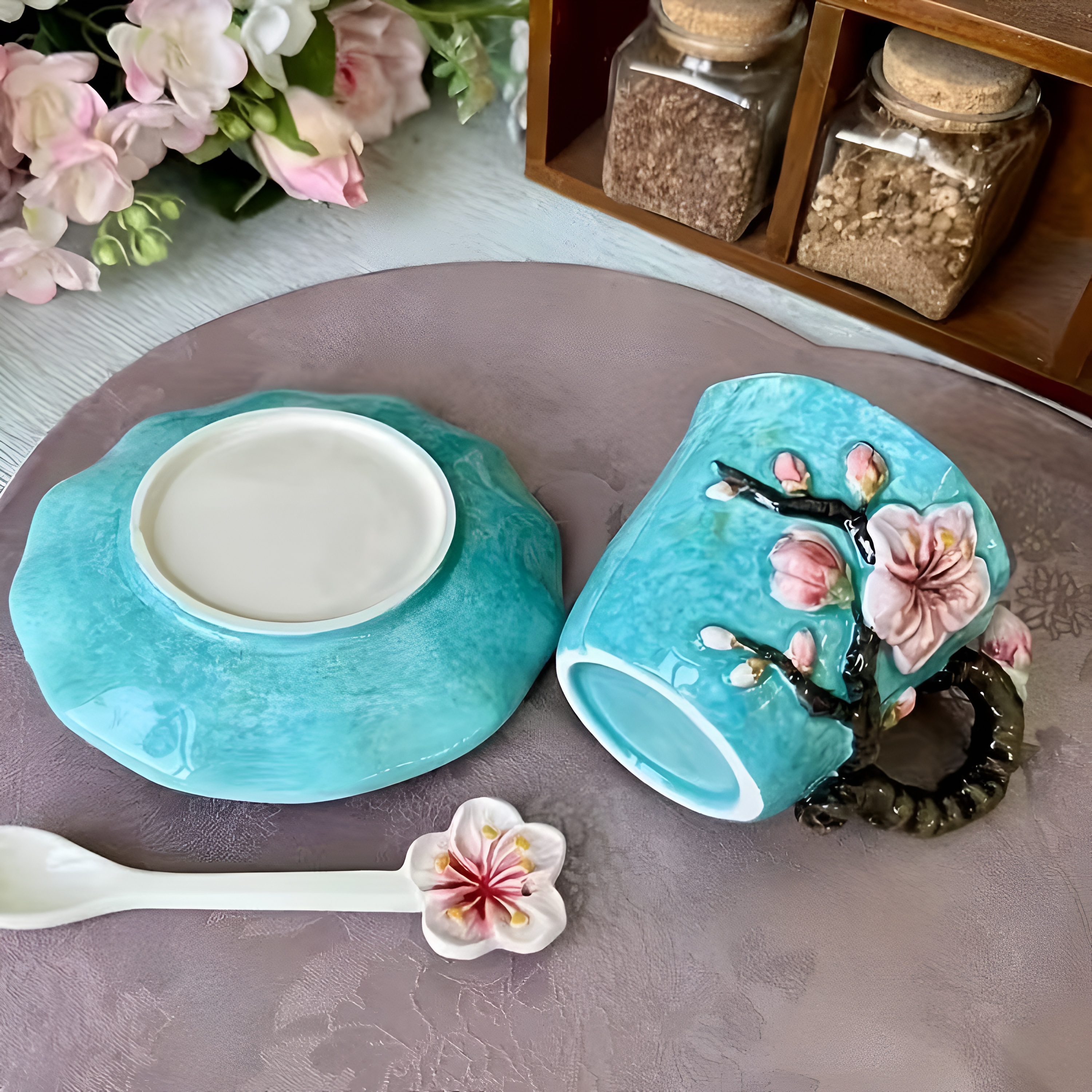3D Painted Starry Art Ceramic Coffee Cup With Saucer Set