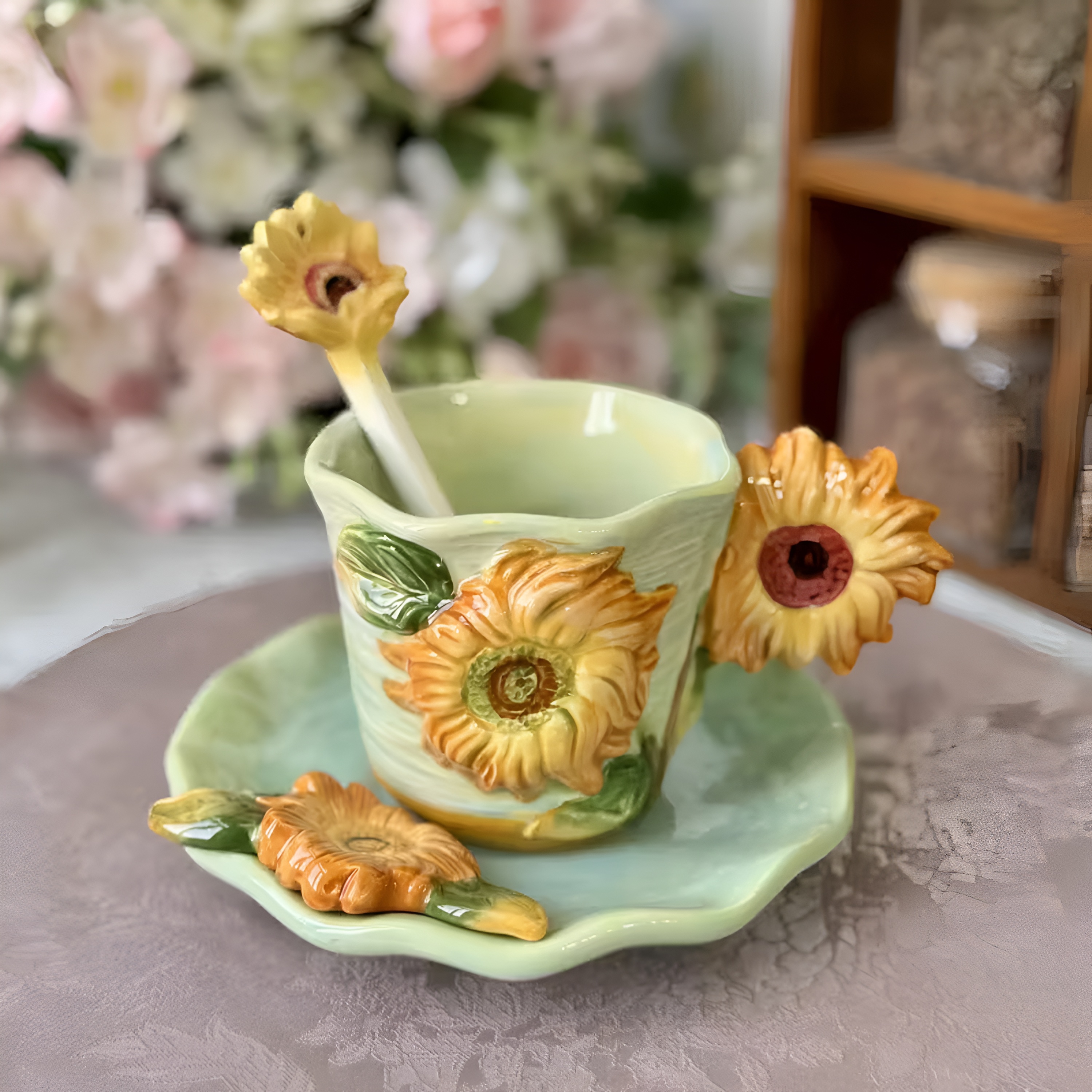 3D Painted Starry Art Ceramic Coffee Cup With Saucer Set