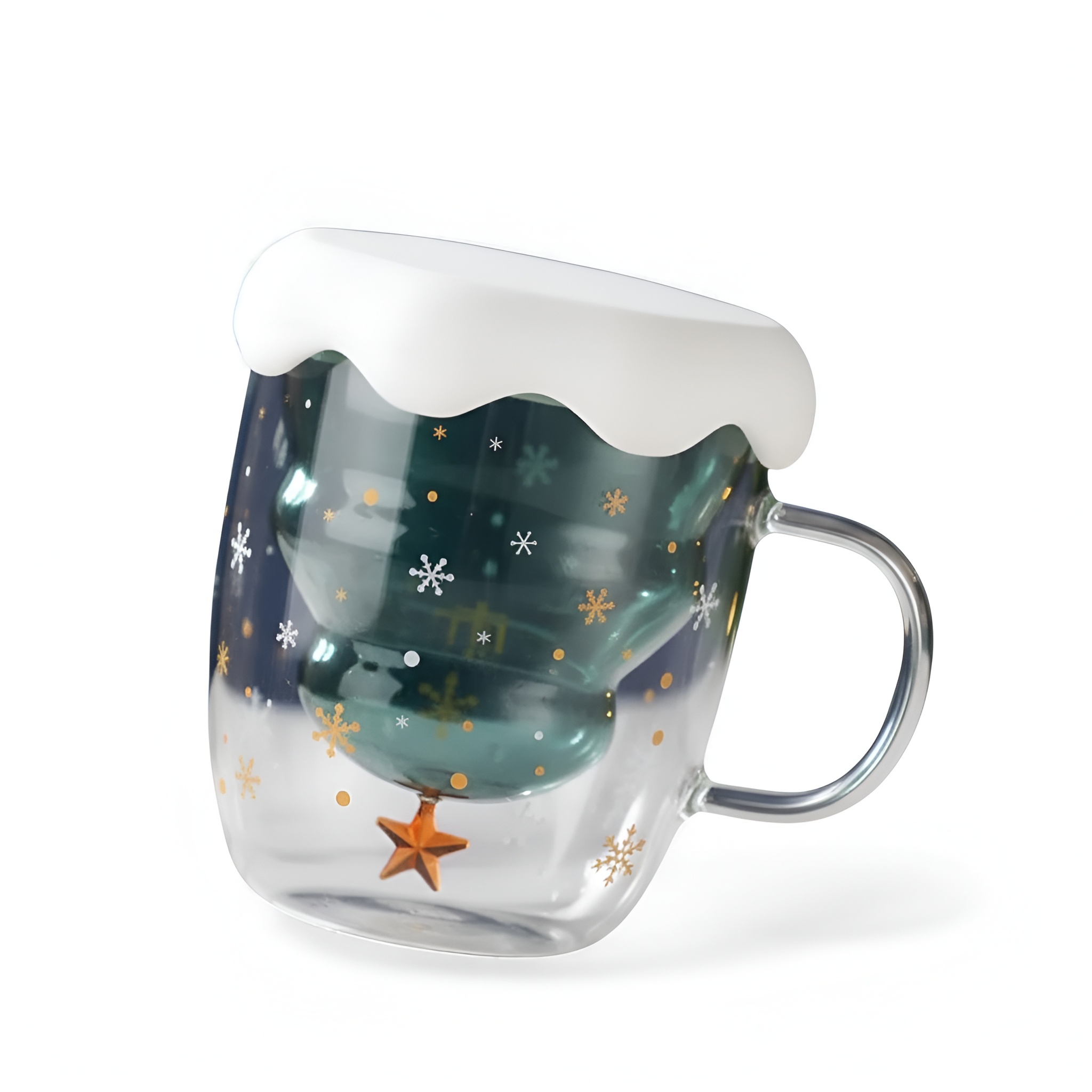 Christmas Tree Shaped Glass Mug 2 Piece Set With Lid