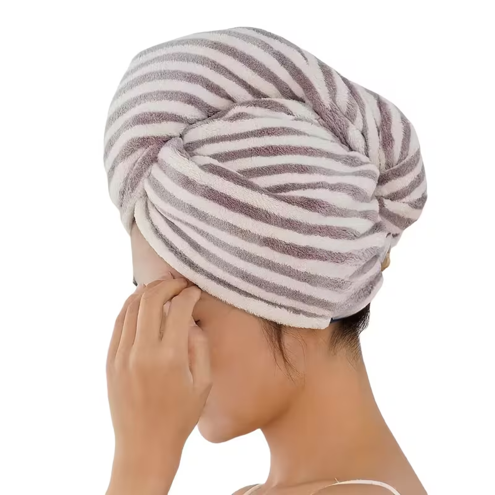 Striped Microfiber Quick Dry Hair Wrap