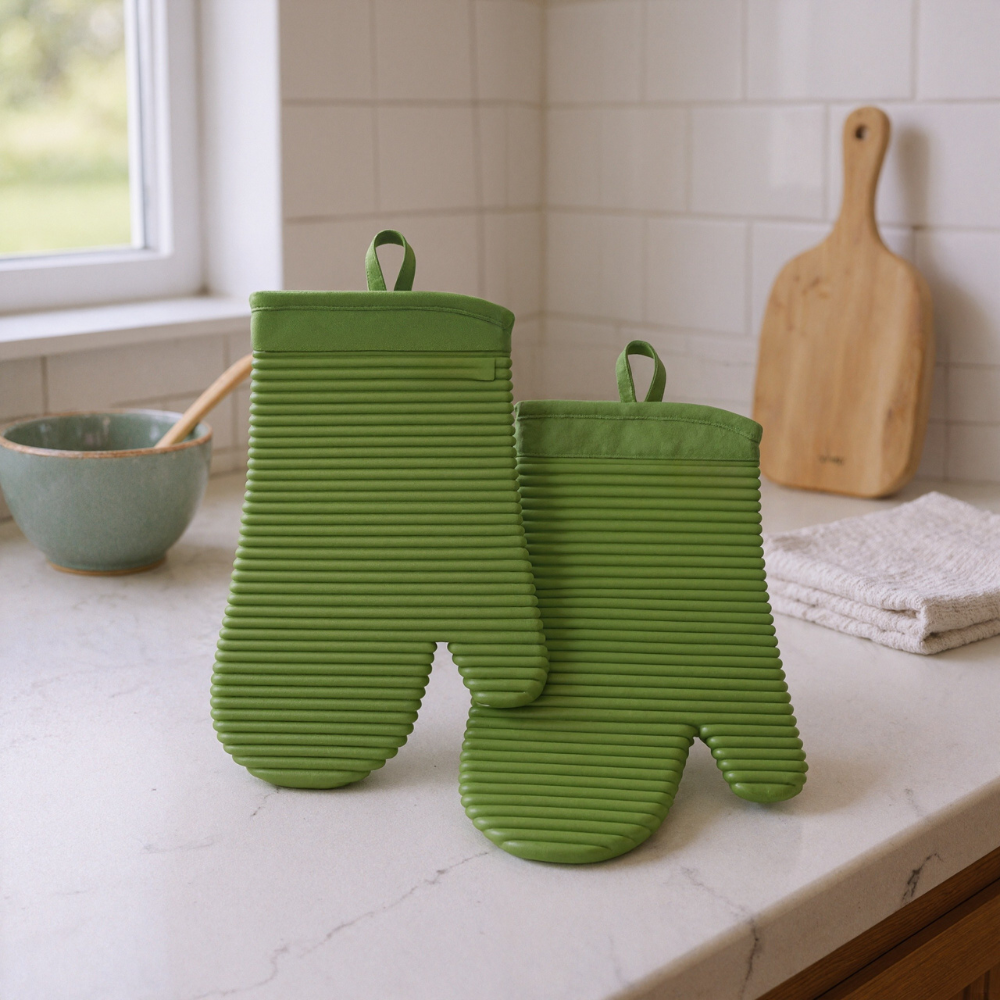 Ribbed Soft Silicone Oven Mitt Set