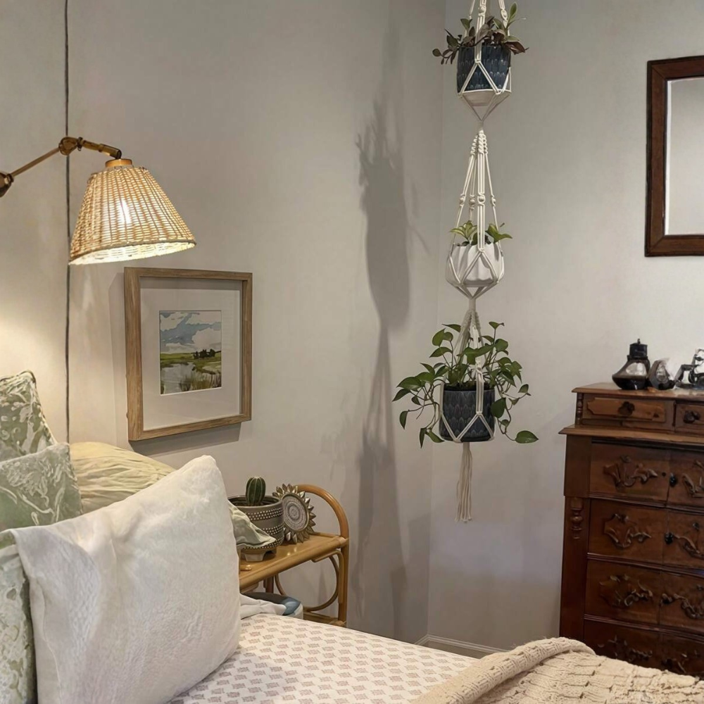 Three Layer Jute Rope Plant Hanger With Tassels And Hook For Indoor Outdoor Decor