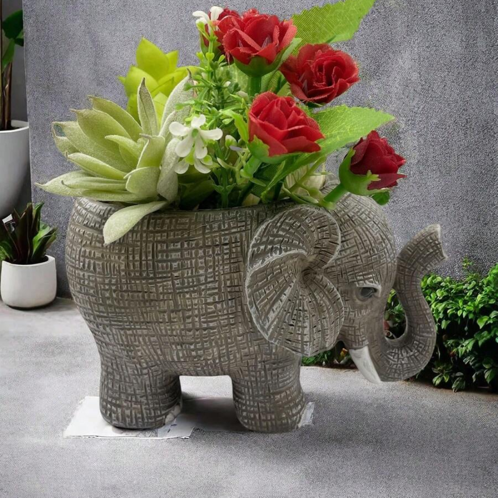 Elephant Resin Animal Shaped Planter For Cactus And Succulent Plants