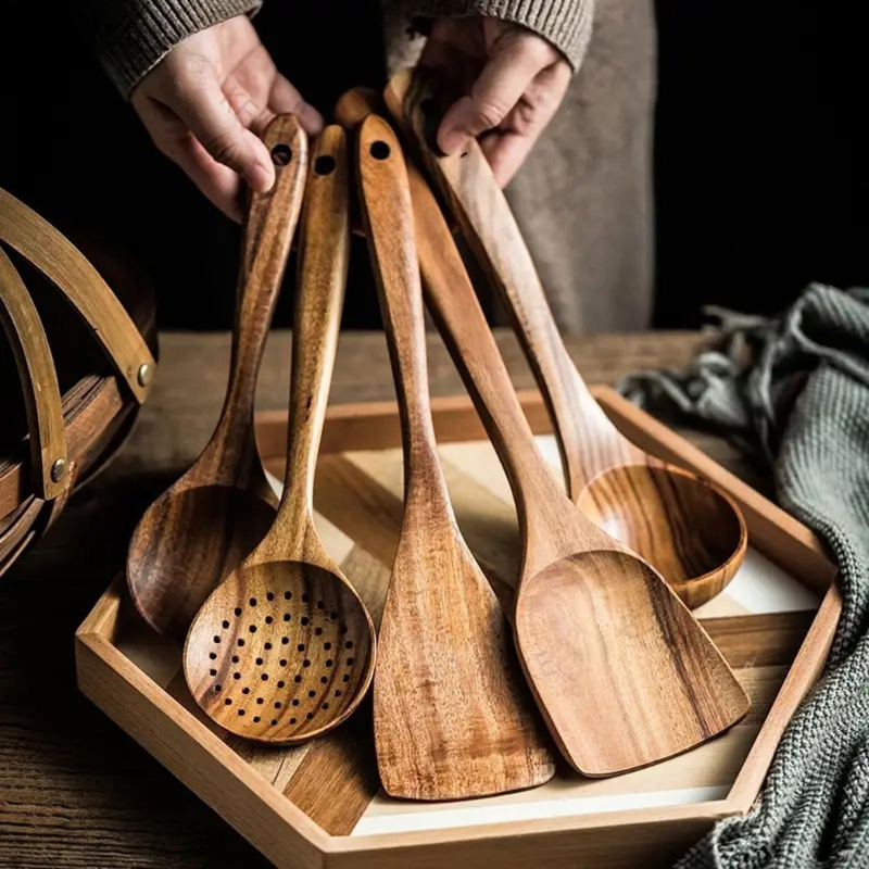 5pcs of Wooden Kitchen Utensils Wooden Spoons