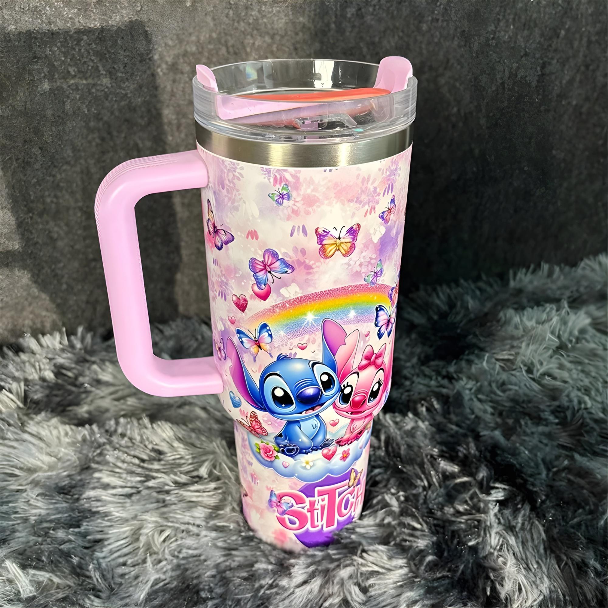 Cartoon Butterfly Design Tumbler With Handle For Daily Use