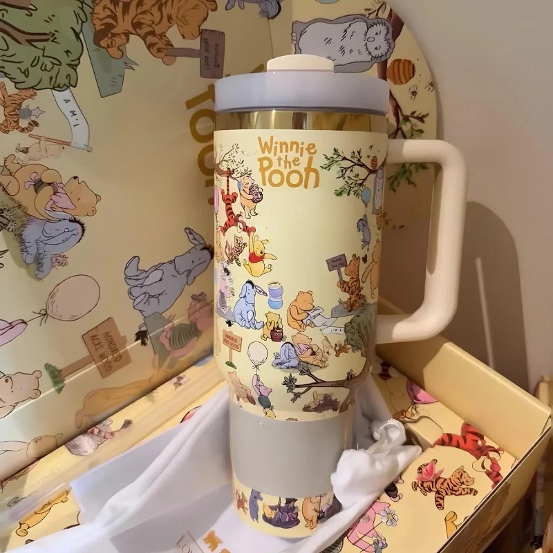 Winnie The Pooh Printed 40oz Tumbler With Handle And Straw