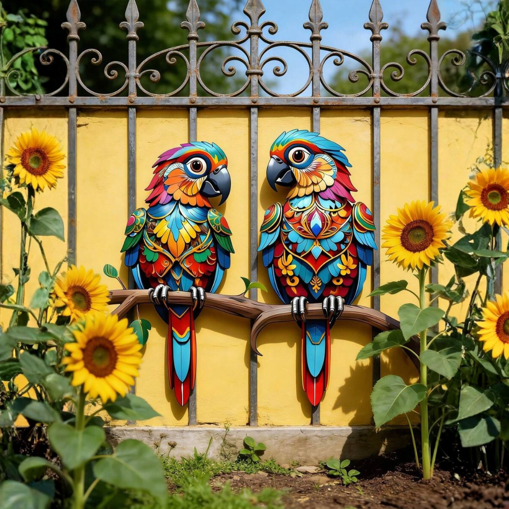 1PC 2D Colorful Macaw Couple Metal Wall Decor