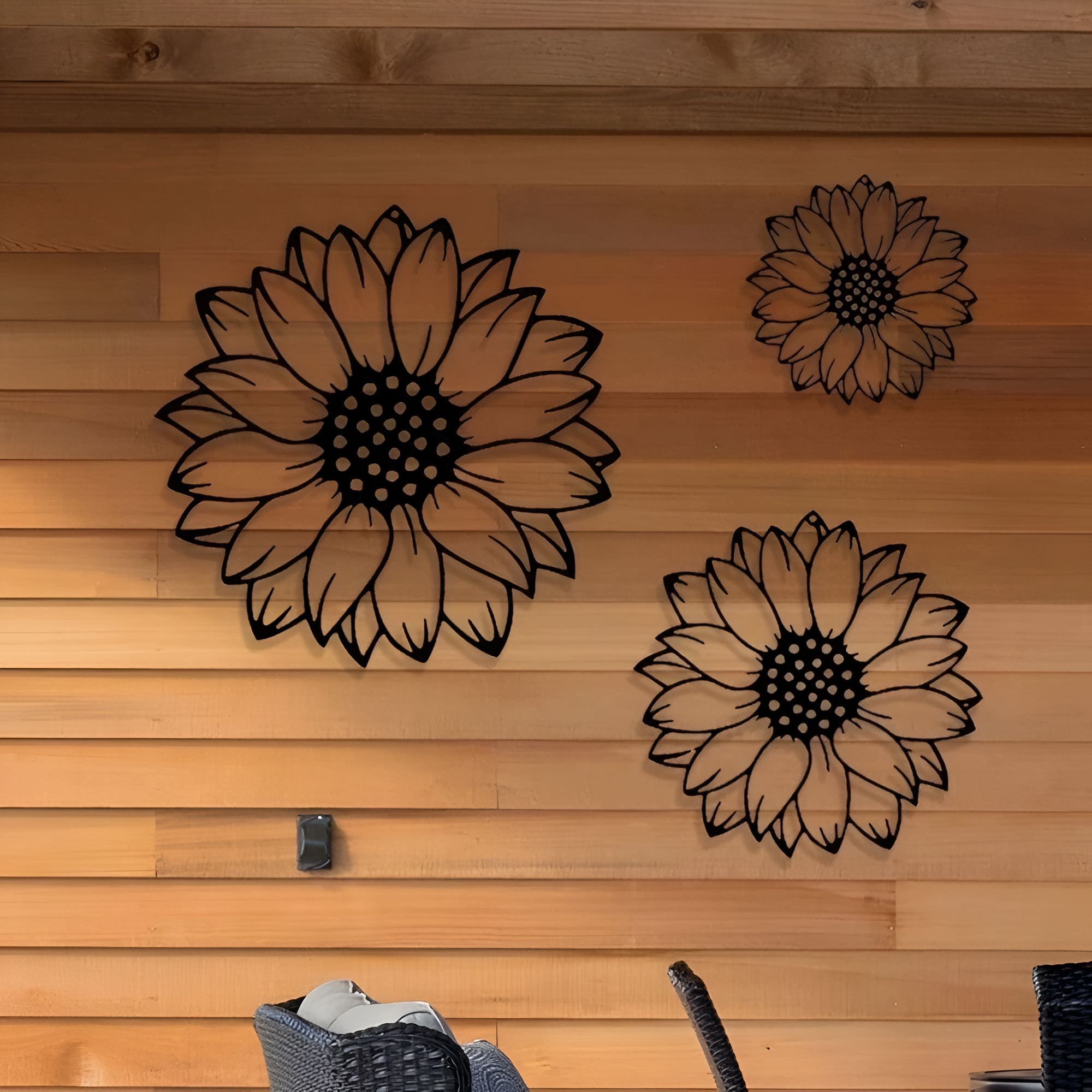 3pcs Metal Sunflower Wall Art, Countryside Garden Decor, Outdoor Fence Hanging