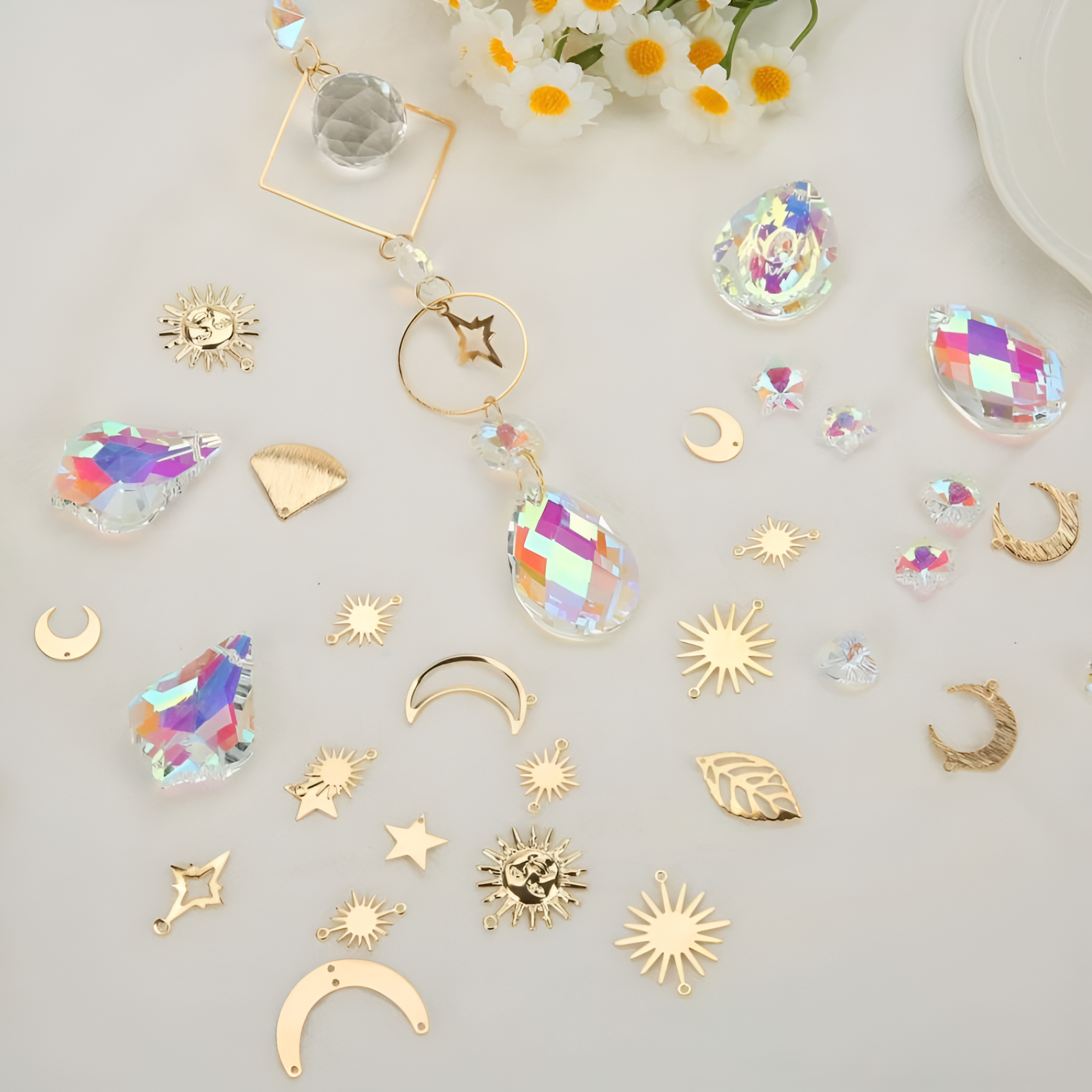400pcs Crystal Suncatcher Making Kit, Rainbow Prism Hanging Decor Pendant For Windows