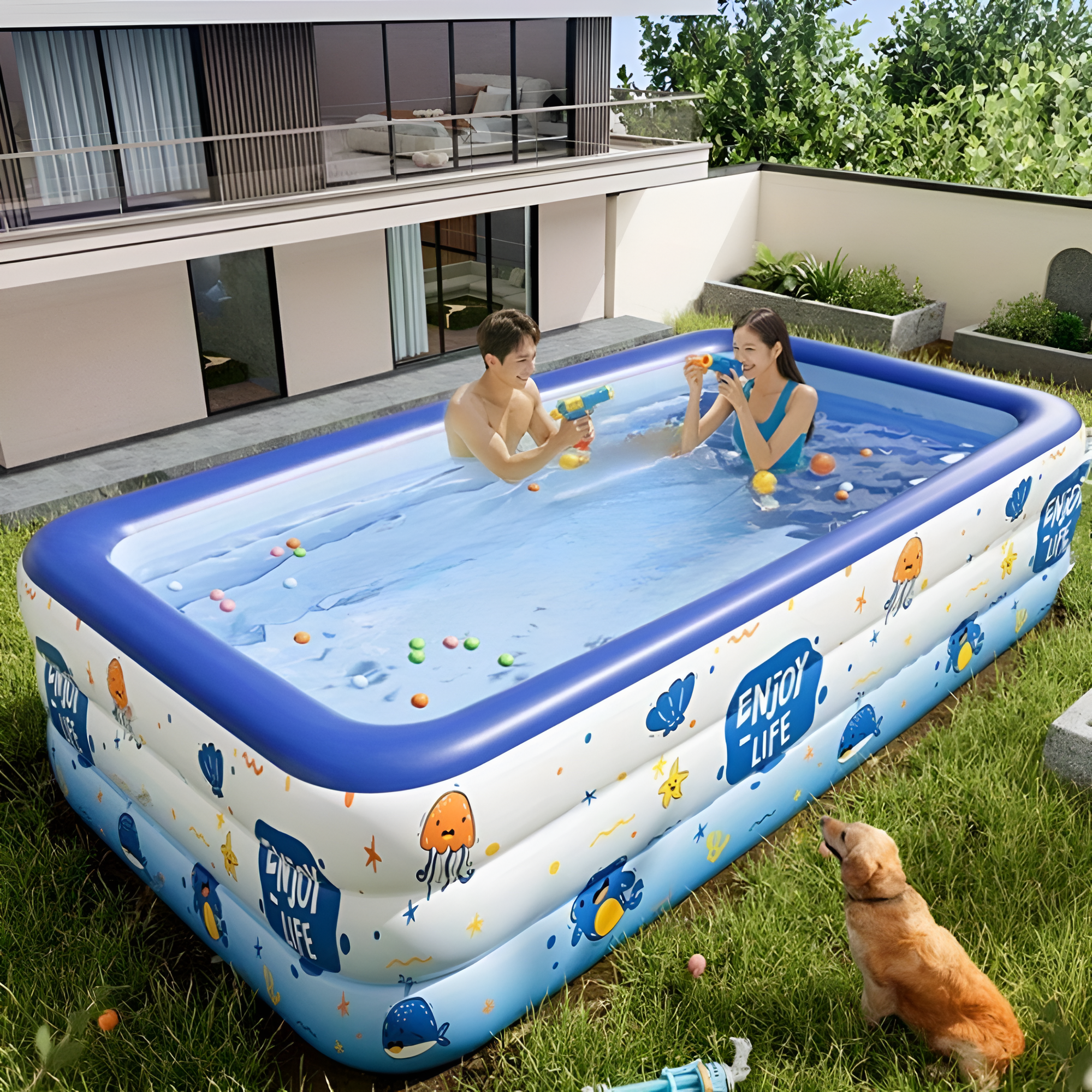 1pc Large Inflatable Swimming Pool, Ocean Design