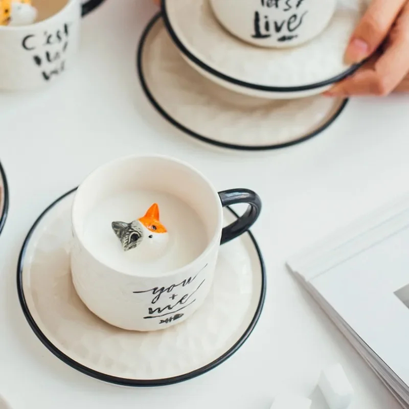 Kitten Ceramic Coffee Mug With Saucer