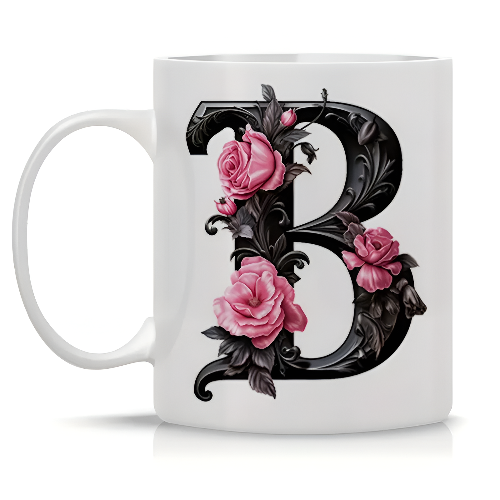 Floral Alphabet Printed Ceramic Coffee Mug