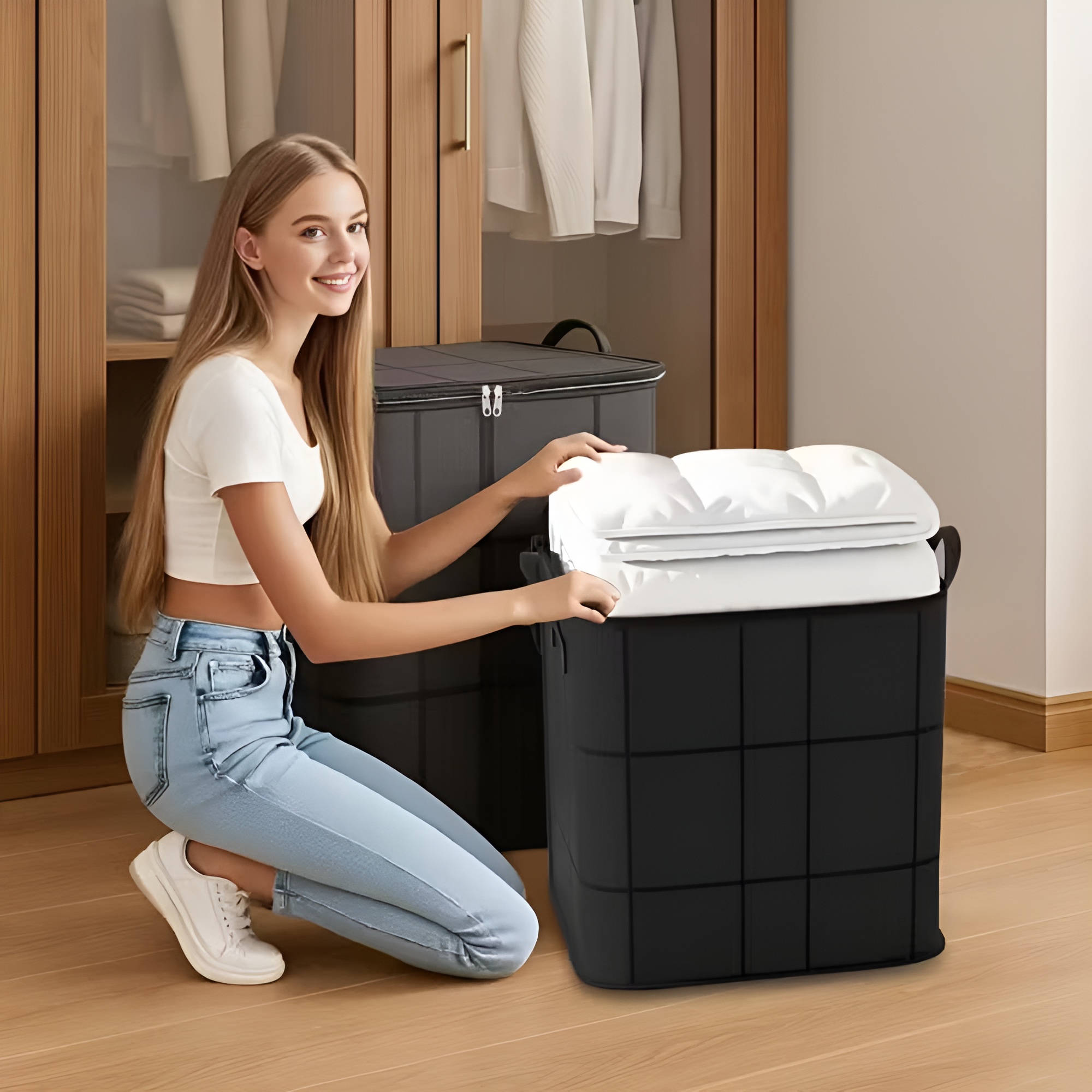 Foldable Wardrobe Storage Bag With Large Capacity Clothes Organizer BoxFoldable Wardrobe Storage Bag With Large Capacity Clothes Organizer Box - Image 3