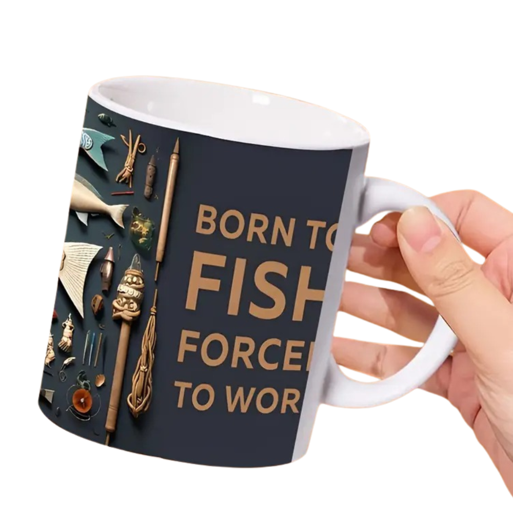 Born To Fish Printed Ceramic Coffee Mug