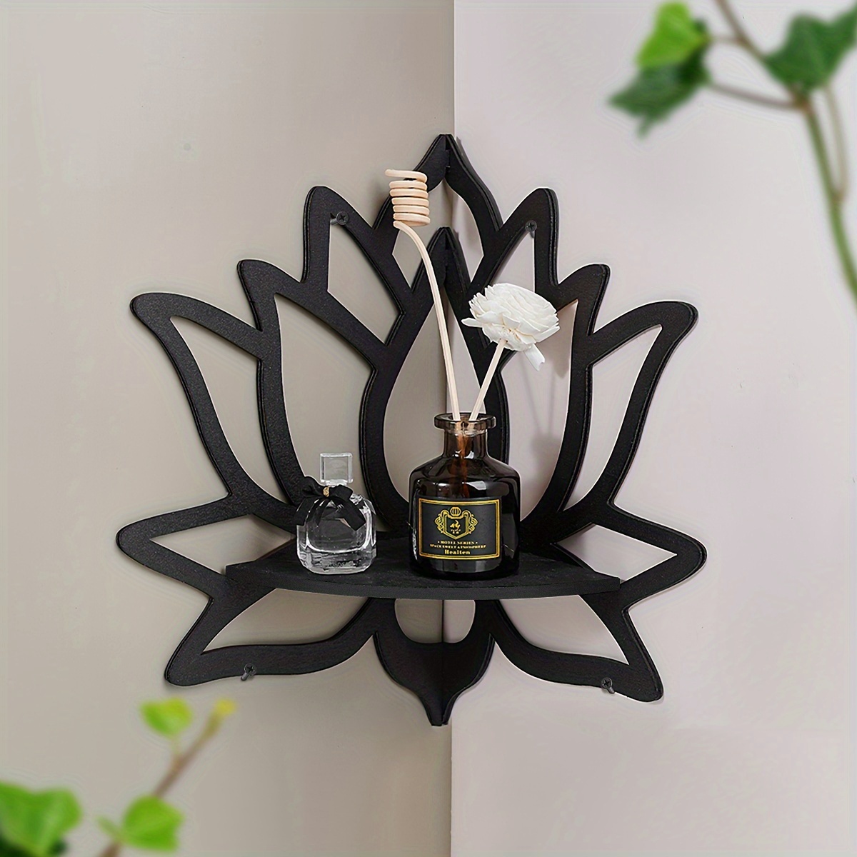 Creative Lotus Wall Corner Shelf With Matte Finish And Art Decor