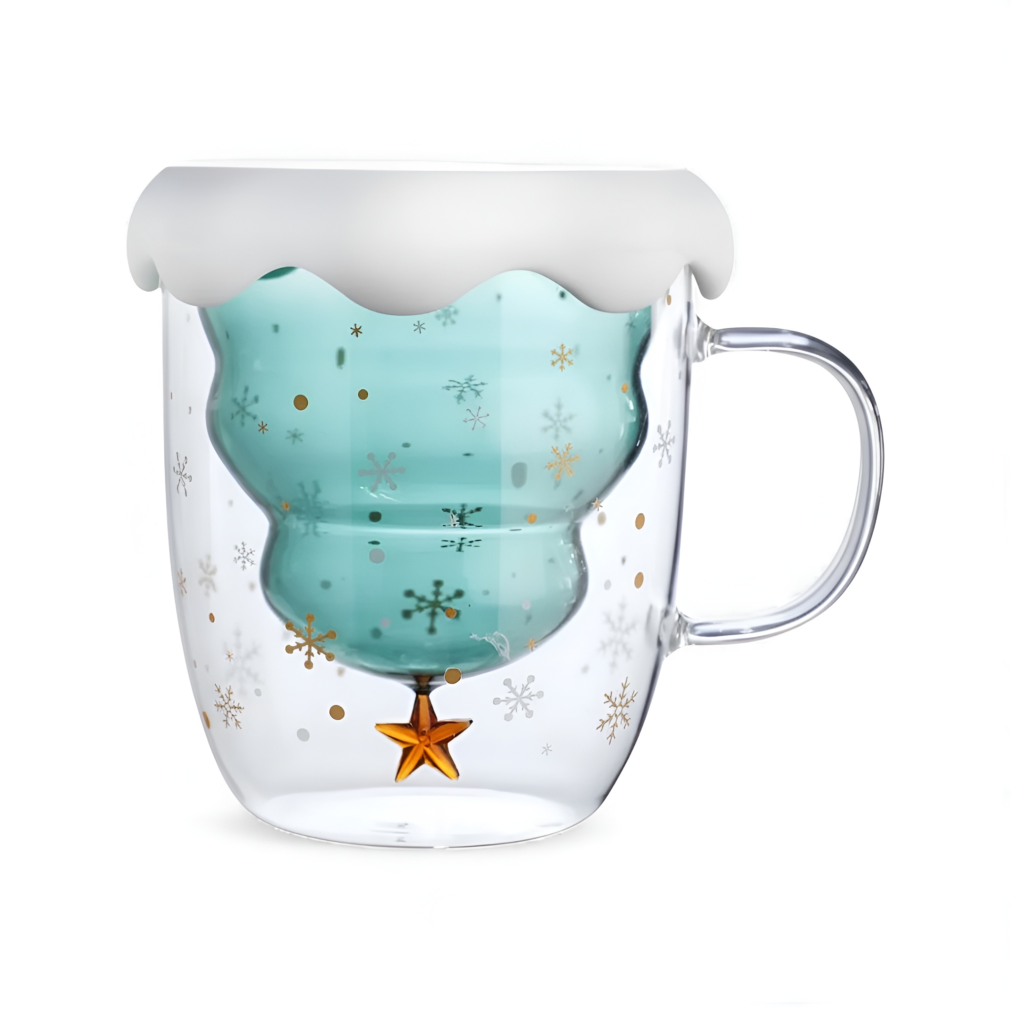 Christmas Tree Shaped Glass Mug 2 Piece Set With Lid